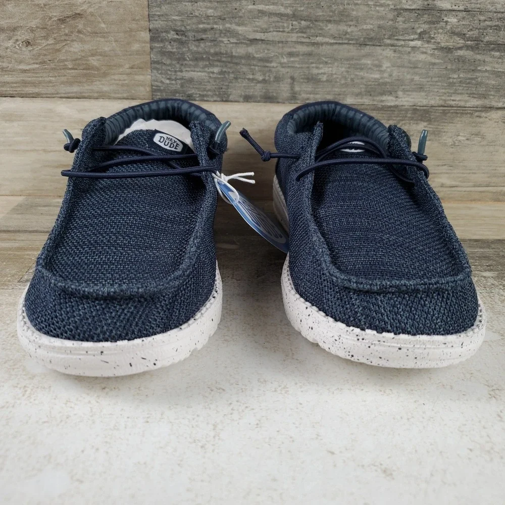 Hey Dude Wally Stretch Sox Kids Loafer Shoes Sz 6 J6 Navy Mesh Slip On Round Toe